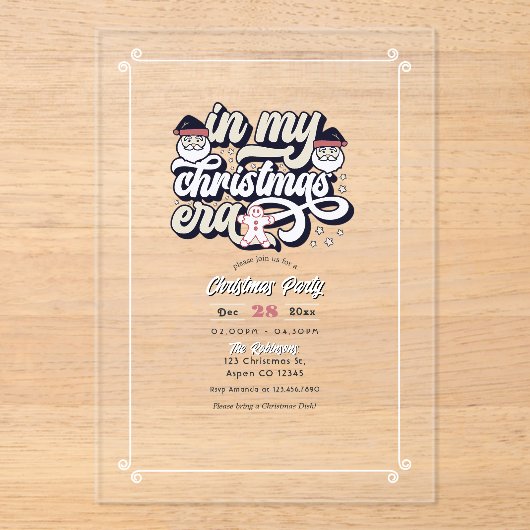 "In My Christmas Era" Retro Vibes Holiday Party Acryl Uitnodigingen (Voorkant)