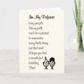 In My Defense - grappig gedicht voor de verjaardag Kaart (Voorkant)