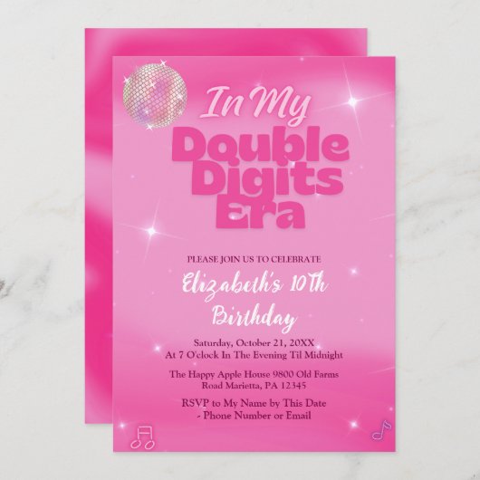 In My Double Digits Era Pink 10th Birthday Kaart (Voorkant / Achterkant)