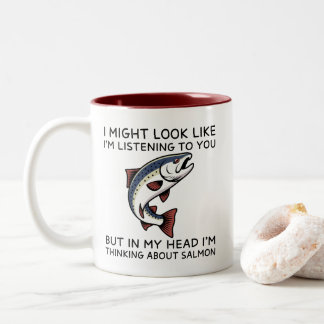 In My Head I'm Thinking About Salmon Funny Fishing Tweekleurige Koffiemok