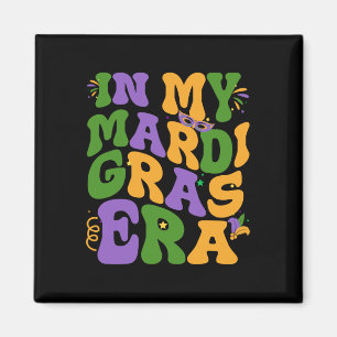 In My Mardi Gras Era Retro Groovy Fleur de Lis Fat Magneet