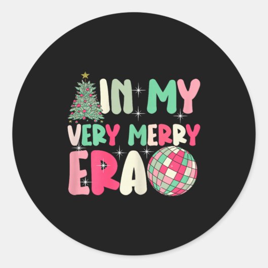 In My Very Merry Era - Cute Groovy Xmas  Ronde Sticker (Voorkant)