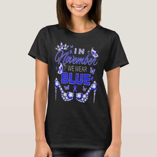 In november Draag we blauw diabetes bewustmakingsl T-shirt (Voorkant)
