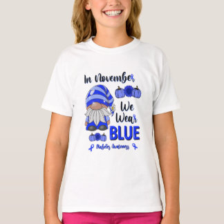 In november Draag we Blauw: Gnoome Diabetes Awaren T-shirt