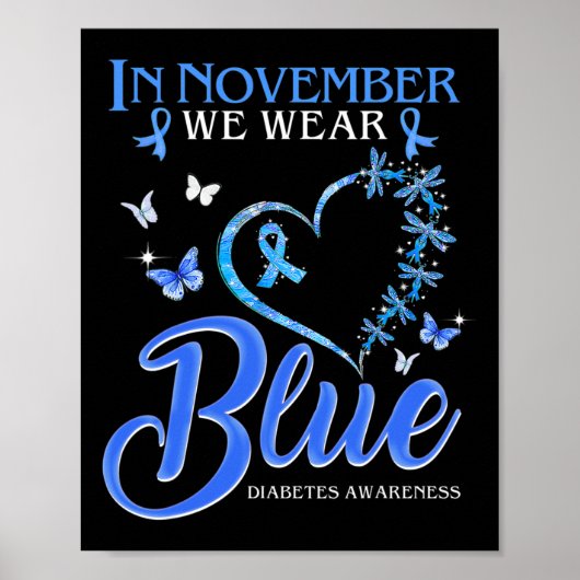 In november Draag we blauw hart vlinderdiabetes Poster (Voorkant)