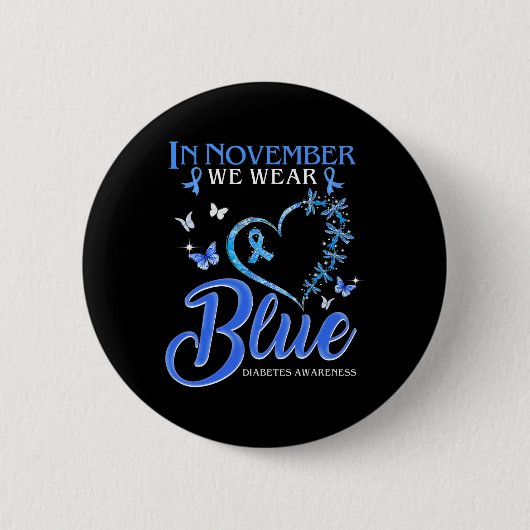 In november Draag we blauw hart vlinderdiabetes Ronde Button 5,7 Cm (Voorkant)