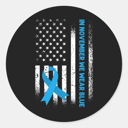 In november Draag we blauw - T1D diabetes Ronde Sticker (Voorkant)