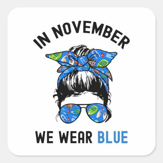 In november Draag we Blauw, Werelddiabetes Dag Squ Vierkante Sticker (Voorkant)