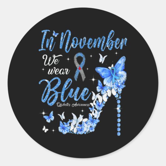 In november Draag we Blauwe Diabetes Bewustingstoe Ronde Sticker (Voorkant)