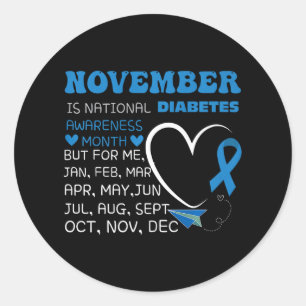 In november Draag we Blauwe Diabetes Bewustmaands Ronde Sticker
