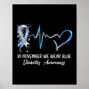 In november Draag we Blauwe Diabetes Bewustmakings Poster