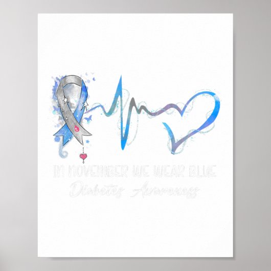 In november Draag we Blauwe Diabetes Bewustmakings Poster (Voorkant)