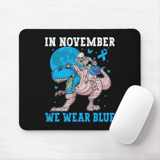 In november Draag we blauwe diabetes Trex Dino Kin Muismat (Met muis)