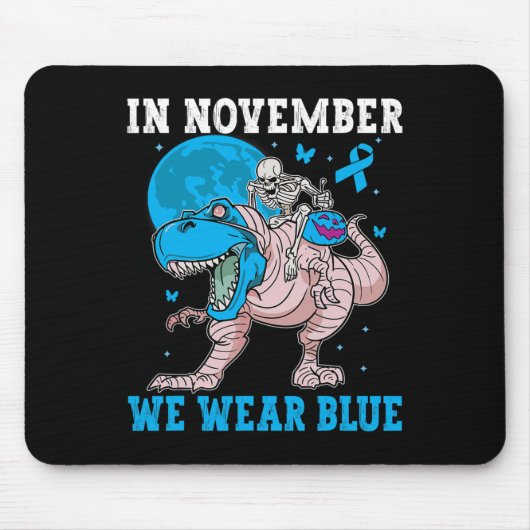 In november Draag we blauwe diabetes Trex Dino Kin Muismat (Voorkant)
