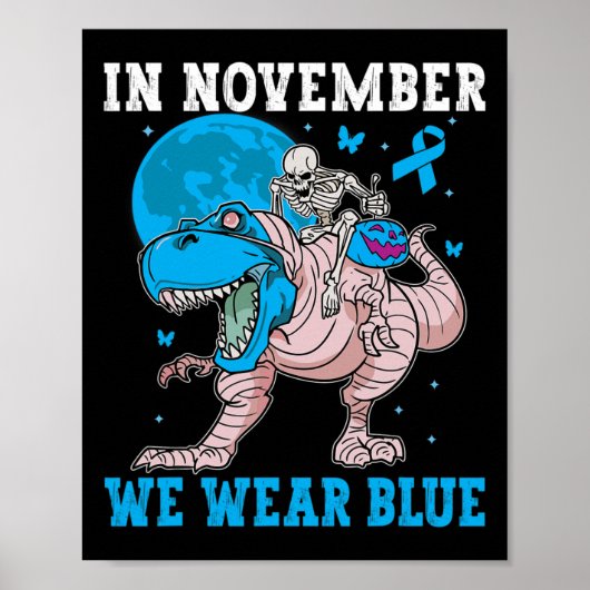 In november Draag we blauwe diabetes Trex Dino Kin Poster (Voorkant)