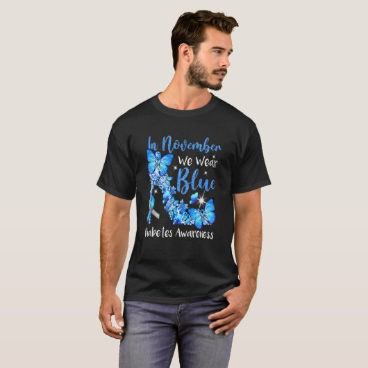 In november Draag we Blauwe T - shirts Diabetes Be (Voorkant volledig)