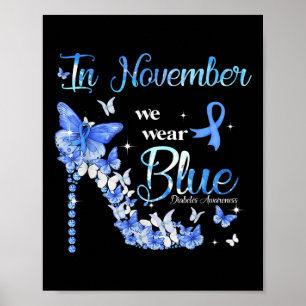 In november Draag we Blue Butterflies Diabetes Awa Poster