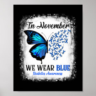 In november Draag we Blue Butterflies Diabetes Awa Poster