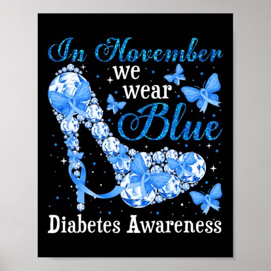 In november Draag we Blue Butterflies Diabetes Awa Poster (Voorkant)