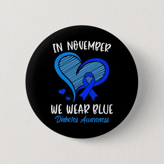 In november Draag we Blue Cure Diabetes Awareness Ronde Button 5,7 Cm (Voorkant)