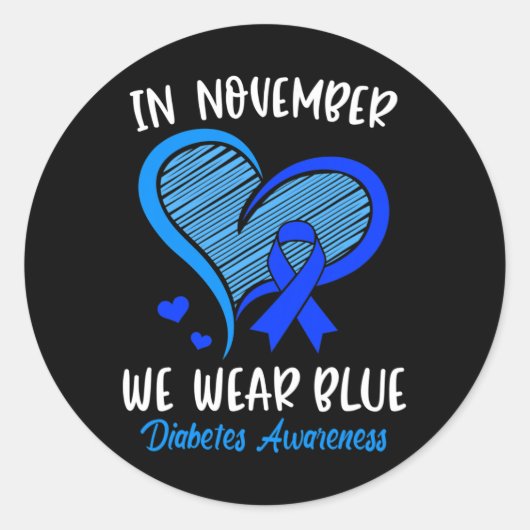 In november Draag we Blue Cure Diabetes Awareness  Ronde Sticker (Voorkant)