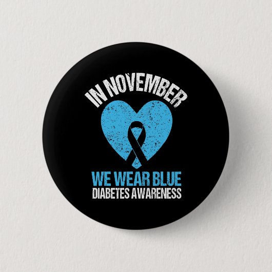 In november Draag we Blue Diabetes Awareness Blue  Ronde Button 5,7 Cm (Voorkant)