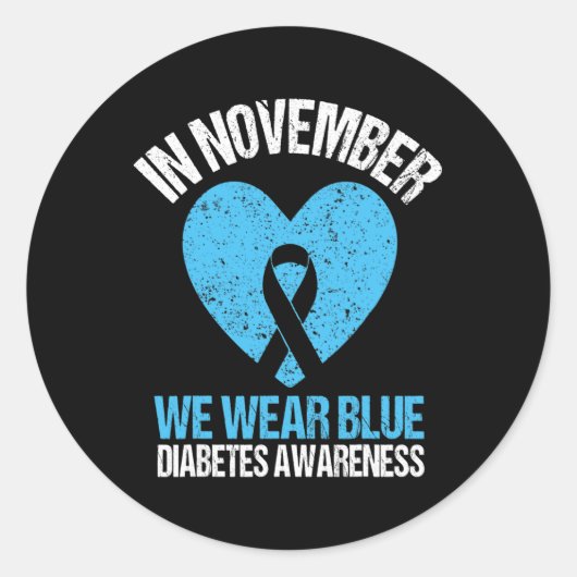 In november Draag we Blue Diabetes Awareness Blue  Ronde Sticker (Voorkant)