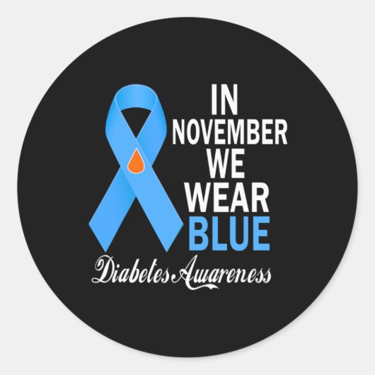 In november Draag we Blue Diabetes Awareness Blue  Ronde Sticker (Voorkant)