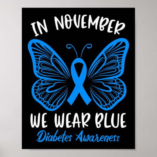 In november Draag we Blue Diabetes Awareness Cute Poster (Voorkant)