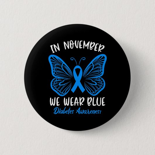 In november Draag we Blue Diabetes Awareness Cute  Ronde Button 5,7 Cm (Voorkant)
