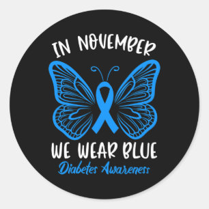 In november Draag we Blue Diabetes Awareness Cute Ronde Sticker