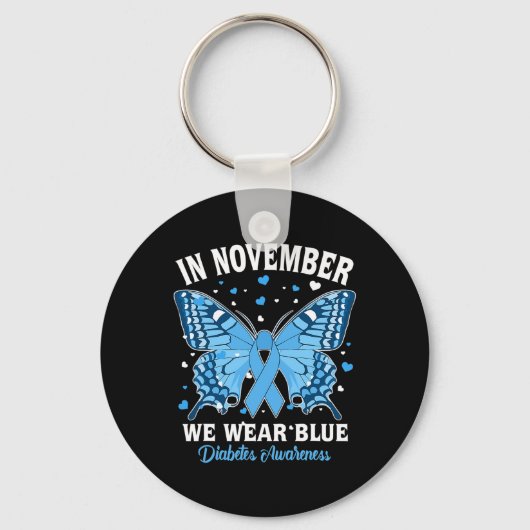 In november Draag we Blue Diabetes Awareness Cute Sleutelhanger (Voorkant)