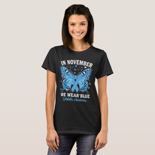 In november Draag we Blue Diabetes Awareness Cute T-shirt (Voorkant volledig)