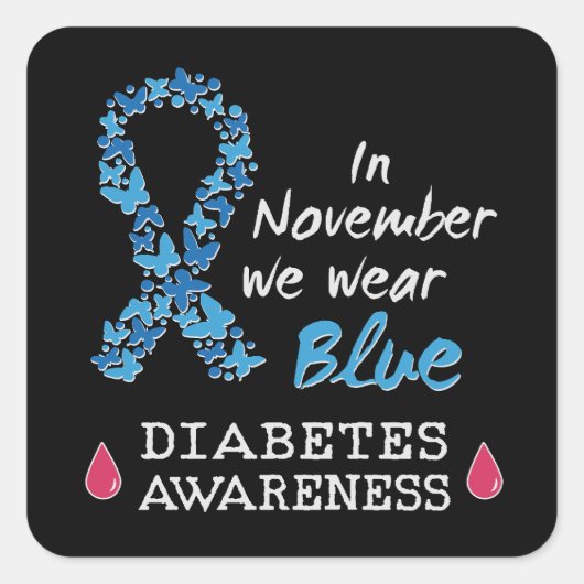 In november draag we Blue, Diabetes Awareness Vierkante Sticker (Voorkant)