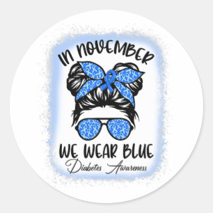 In november Draag we Blue Messy Bun Diabetes Aware Ronde Sticker