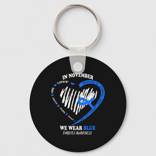 In november Draag we Blue Messy Bun Diabetes Aware Sleutelhanger (Voorkant)