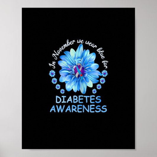 In november Draag we Blue Sunflower Diabetes Aware Poster (Voorkant)