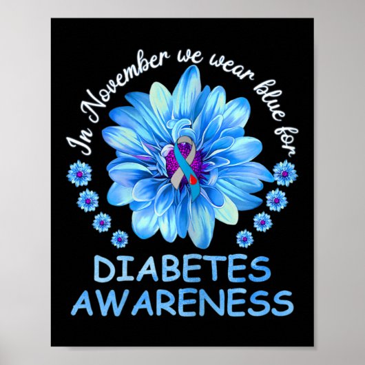 In november Draag we Blue Sunflower Diabetes Aware Poster (Voorkant)
