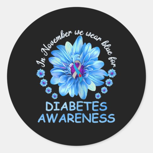 In november Draag we Blue Sunflower Diabetes Aware Ronde Sticker (Voorkant)