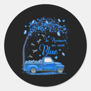 In november Draag we Blue Truck Butterfly Diabetes Ronde Sticker