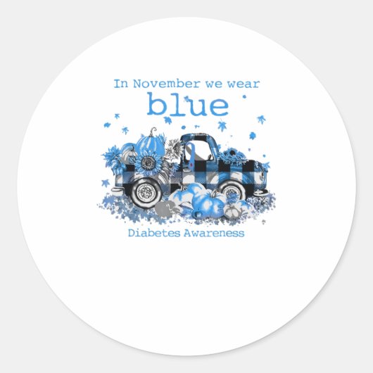 In november Draag we Blue Truck Diabetes Ronde Sticker (Voorkant)