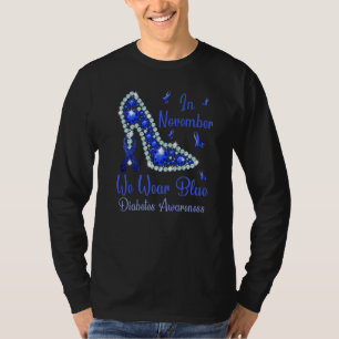 In november Draag we de hiel-diabetes van blauwe v T-shirt