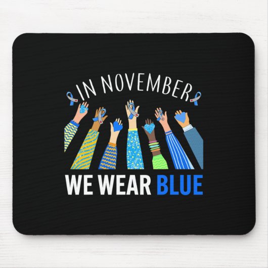 In november Draag we het bewustzijn van blauwe han Muismat (Voorkant)
