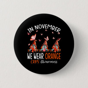 In november Draag we Oranje CRPS Awareness Gnomes Ronde Button 5,7 Cm