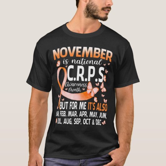In november Draag we Oranje Ribbon CRPS Bewustheid T-shirt (Voorkant)
