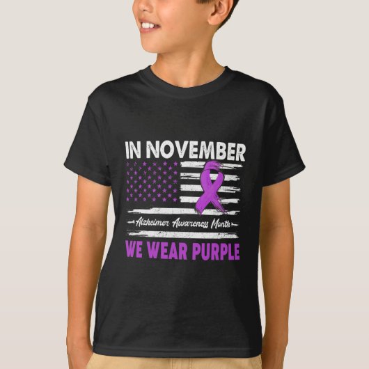 In november Draag we Paarse Alzheimer Awareness Ma T-shirt (Voorkant)