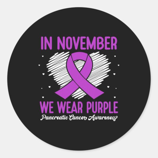 In november Draag we Paarse pancreaskanker Ronde Sticker (Voorkant)