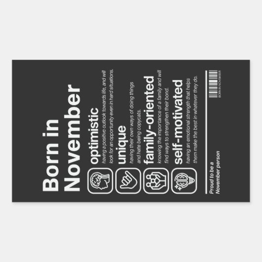 In November Geboren Persoonlijkheid Rechthoekige Sticker (Voorkant)
