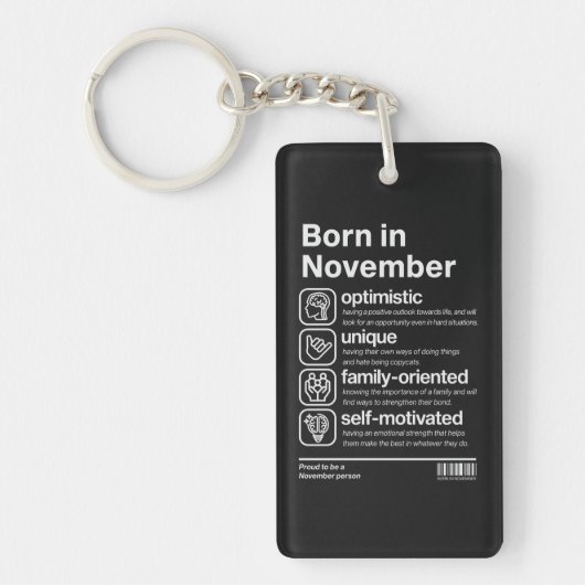 In November Geboren Persoonlijkheid Sleutelhanger (Voorkant)