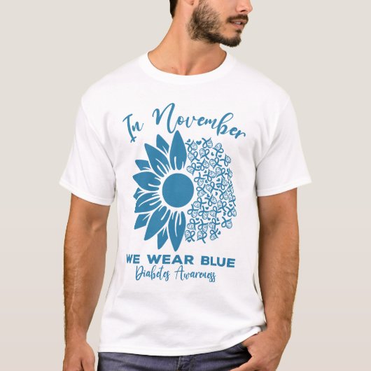 In November We Wear Blue Diabetes Awareness Flower T-shirt (Voorkant)